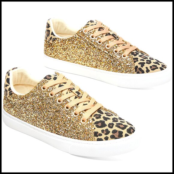 Glitter Sequins Lace-Up Fashion Sneakers Comfortable Walking Shoes